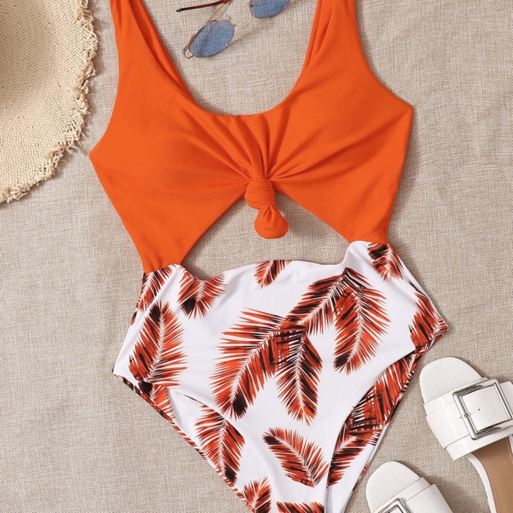 Tropical Knot Front One Piece Swimsuit